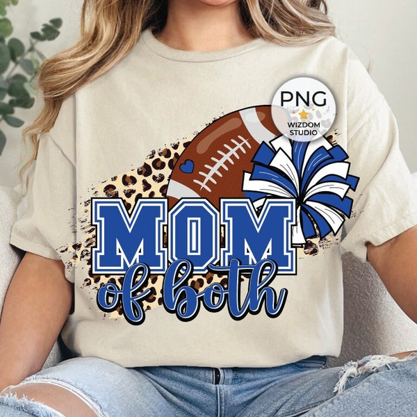 Mom Of Both Football And Cheer PNG Image, Leopard Blue Design, Sublimation Designs Downloads, PNG File