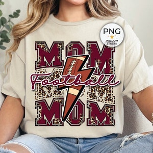 Football Mom PNG Image, Football Lightning Bolt Leopard Maroon Design, Sublimation Designs Downloads, PNG File