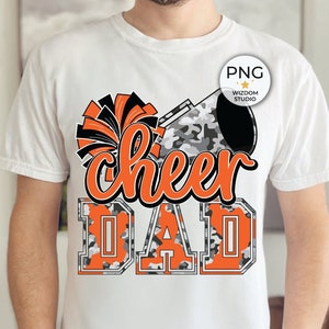 Cheer Dad PNG Image, Orange Camo Cheer Poms & Megaphone Design, Sublimation Designs Downloads, PNG File