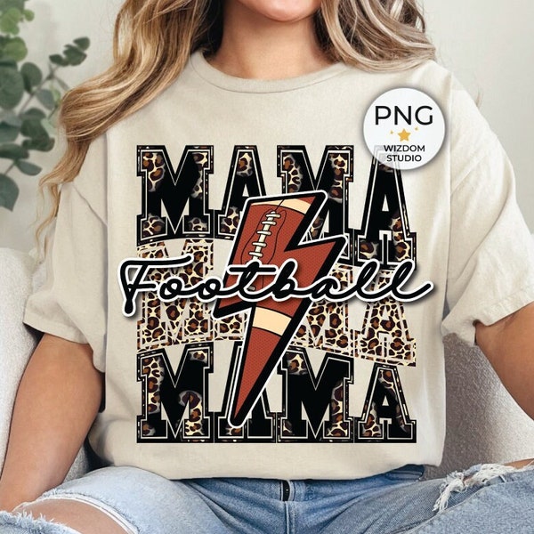 Football Mama PNG Image, Football Lightning Bolt Leopard Black Design, Sublimation Designs Downloads, PNG File