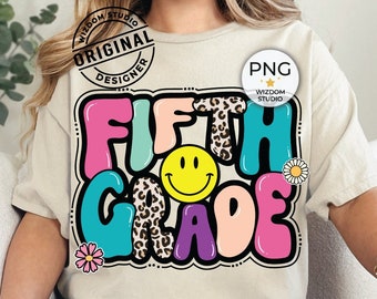 Image PNG pour la 5e année, motif léopard pour la rentrée des classes de 5e année, téléchargements de modèles par sublimation, fichier PNG