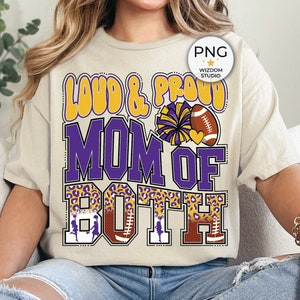 Loud & Proud Mom Of Both PNG Image, Leopard Football Cheer Purple Gold Design, Sublimation Designs Downloads, PNG File