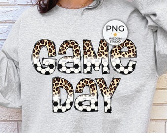 Imagen PNG del día del juego, diseño de letras de leopardo de fútbol, diseños de sublimación, PNG transparente, descarga digital