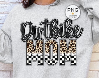 Dirtbike Mom PNG Image, Leopard Checkered Flag Motorcycle Black Design, Sublimation Designs Downloads, PNG File