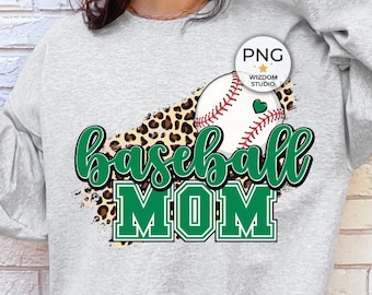 Baseball Mom PNG Image, Baseball Green Leopard Design, Sublimation Designs Downloads, PNG File