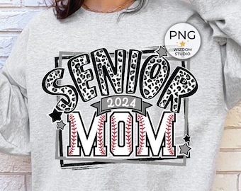 Immagine PNG Senior Mom 2024, Design di baseball Senior 2024, Download di disegni di sublimazione, File PNG