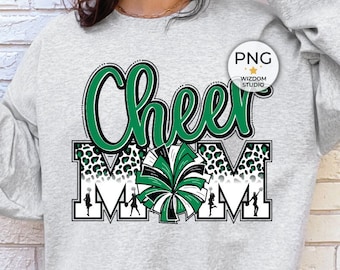 Cheer Mom PNG Image, Green Leopard Cheer Design, Sublimation Designs Download, PNG File