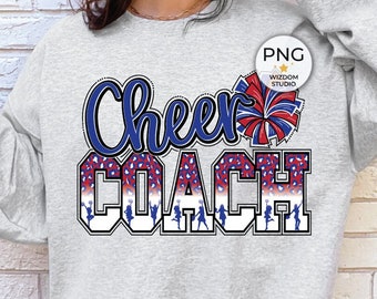 Cheer Coach PNG Image, Leopard Cheer Blue Red Design, Sublimation Designs Downloads, PNG File