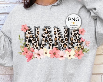 Nana PNG Image, Leopard Floral Grandma Design, Sublimation Designs Downloads, PNG File