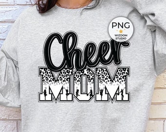 Cheer Mom PNG Image, Black Gray Leopard Cheer Design, Sublimation Designs Downloads, PNG File