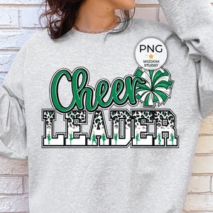 Cheerleader PNG Image, Leopard Cheer Green Design, Sublimation Designs Downloads, PNG File