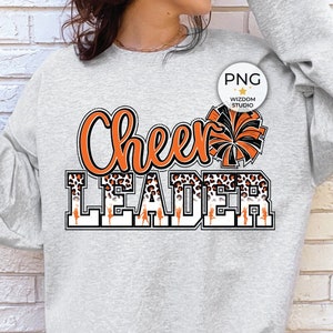 Cheerleader PNG Image, Leopard Cheer Orange Design, Sublimation Designs Downloads, PNG File