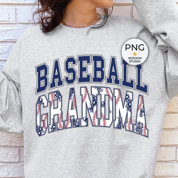 Baseball Grandma PNG Image, Baseball Varsity Curved Navy Blue Design, Sublimation Designs Downloads, PNG File