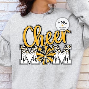 Cheer Mom PNG Image, Leopard Cheer Yellow Gold Black Design, Sublimation Designs Downloads, PNG File