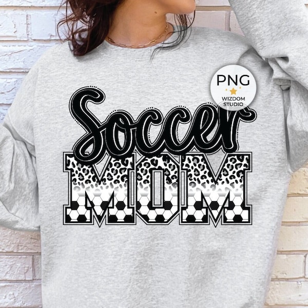 Soccer Mom PNG Image, Black Gray Leopard Soccer Mom Design, Sublimation Designs Downloads, PNG File