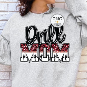 Drill Mom PNG Image, Leopard Black Red Drill Team Mom Design, Sublimation Designs Downloads, PNG File