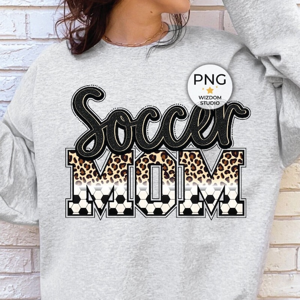 Soccer Mom PNG Image, Black Leopard Soccer Mom Design, Sublimation Design, Transparent PNG, Digital Download