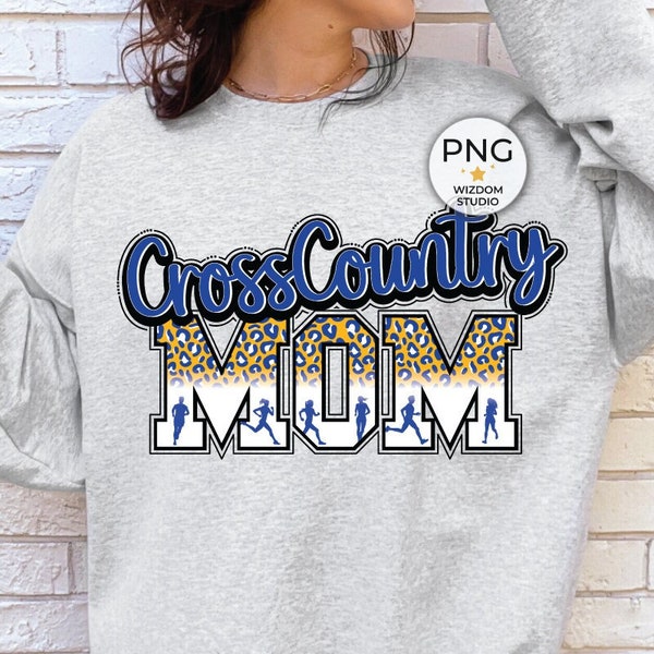 Cross Country Mom PNG Image, Leopard Blue Gold Design, Sublimation Designs Downloads, PNG File