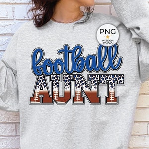 Football Aunt PNG Image, Blue Leopard Letter Design, Sublimation Designs Downloads, Transparent PNG File