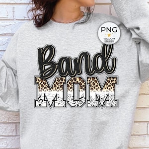 Band Mom PNG Image, Black Leopard Letters Marching Band Design, Sublimation Designs Downloads, PNG File
