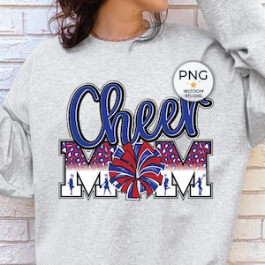 Cheer Mom PNG Image, Red Blue Leopard Letters Cheer Design, Sublimation Designs Download, PNG File