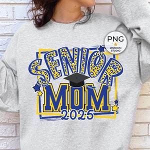 Senior Mom 2025 PNG Image, Blue Yellow Leopard Senior Design, Sublimation Designs Downloads, PNG File