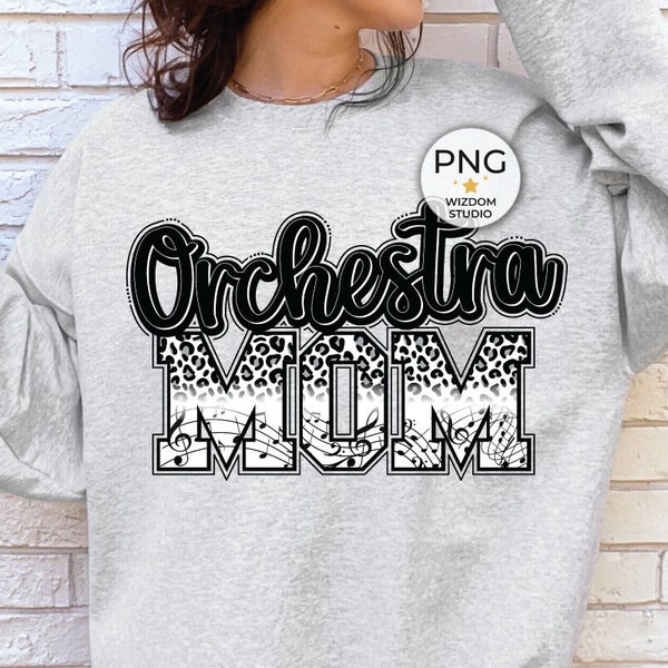 Orchestra Mom PNG Image, Black Gray Leopard Letters Design, Sublimation Designs Downloads, PNG File