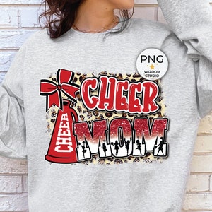 Cheer Mom PNG Image, Cheer Leopard Red Design, Sublimation Designs Downloads, PNG File