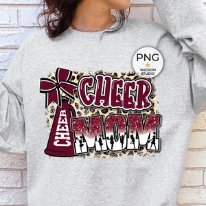 Cheer Mom PNG Image, Cheer Leopard Maroon Design, Sublimation Designs Downloads, PNG File