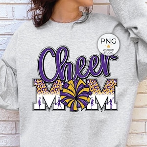 Cheer Mom PNG Image, Purple Gold Leopard Cheer Design, Sublimation Designs Downloads, PNG File