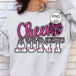 Cheer Aunt PNG Image, Cheer Leopard Pink Design, Sublimation Designs Downloads, PNG File