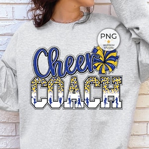 Immagine PNG di Cheer Coach, Design Leopard Cheer Blue Gold, Download di disegni a sublimazione, File PNG