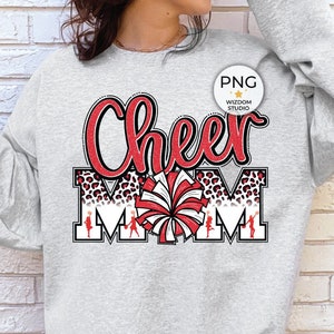 Cheer Mom PNG Image, Red Leopard Letters Cheer Design, Sublimation Designs Download, PNG File