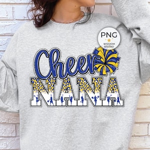 Cheer Nana PNG Image, Leopard Cheer Grandma Blue Gold Design, Sublimation Designs Downloads, PNG File