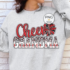 Cheer Grandma PNG Image, Red Black Cheer Pom Design, Sublimation Designs Downloads, PNG File