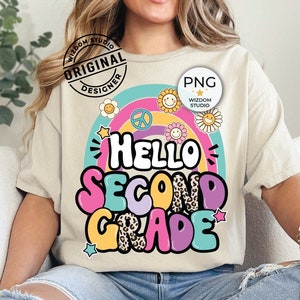 Hello Second Grade PNG Image, Back To School Leopard Rainbow Design, Sublimation Designs Downloads, PNG File