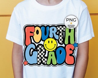 Fourth Grade PNG Image, Back To School Checkered Flag 4th Grade Design, Sublimation Designs Downloads, PNG File