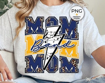 Band Mom PNG Image, Marching Band Lightning Bolt Navy Gold Design, Sublimation Designs Downloads, PNG File