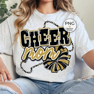 Cheer Mom PNG Image, Leopard Megaphone Cheer Gold Black Design, Sublimation Designs Downloads, PNG File