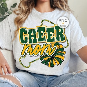 Cheer Mom PNG Image, Leopard Megaphone Cheer Green Gold Design, Sublimation Designs Downloads, PNG File