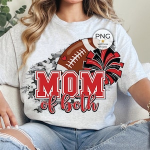 Mom Of Both Football And Cheer PNG Image, Camo Red Black Design, Sublimation Designs Downloads, Transparent PNG