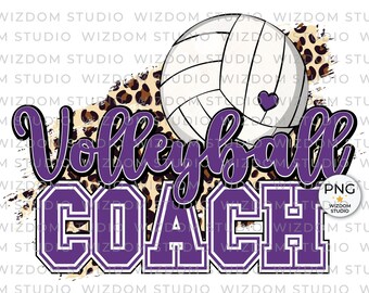 Volleyball Coach PNG Image, Volleyball Leopard Purple Design, Sublimation Designs Downloads, PNG File