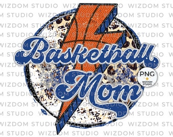 Basketball Mom PNG Image, Blue Basketball Lightning Bolt Leopard Design, Sublimation Designs Downloads, PNG File