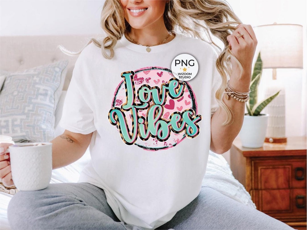 Love Vibes PNG Image, Valentine Pink Hearts Design, Sublimation Designs ...