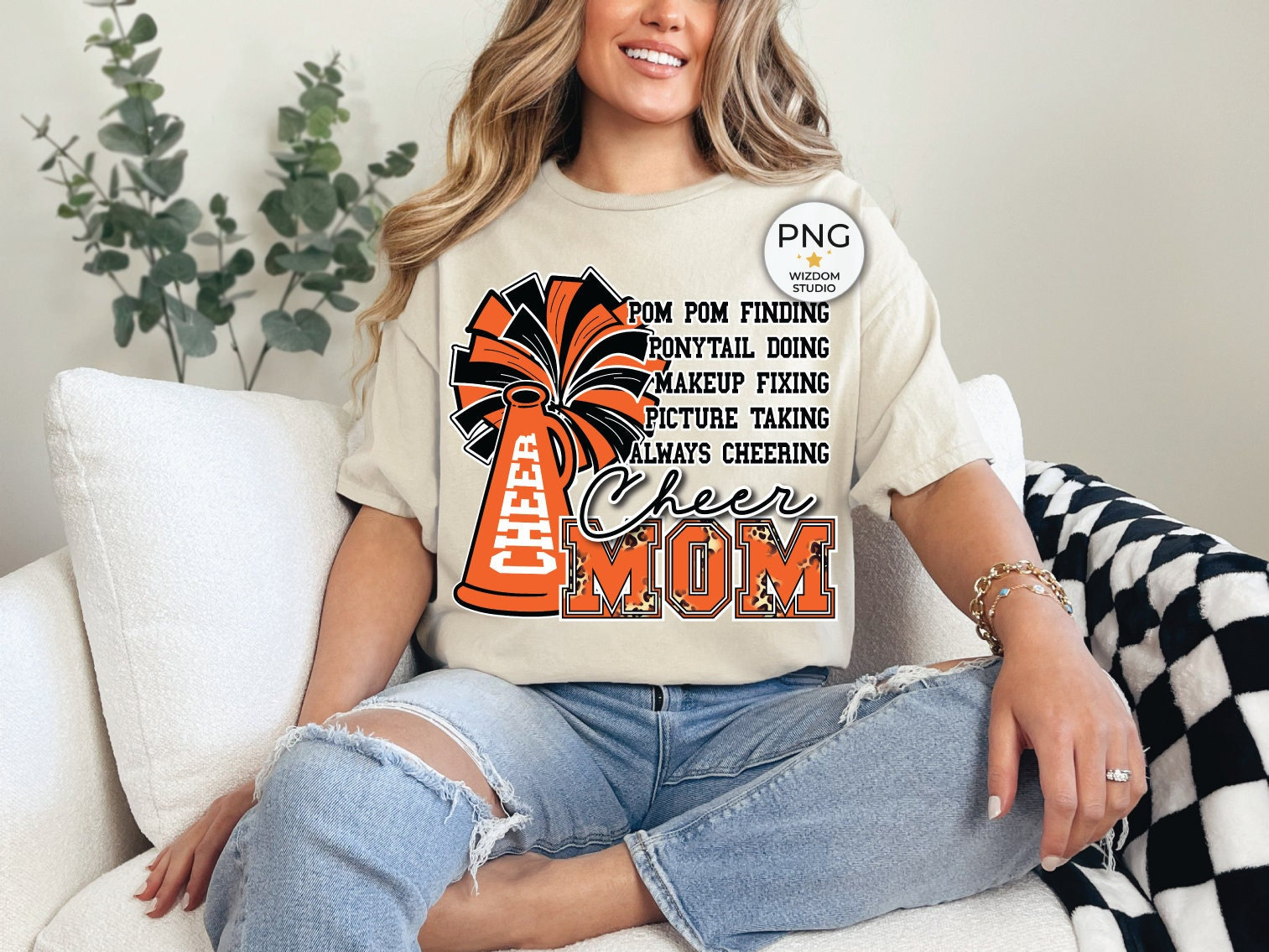 Cheer Mom PNG Image, Leopard Cheer Quotes Orange Design, Sublimation Designs Downloads, PNG File