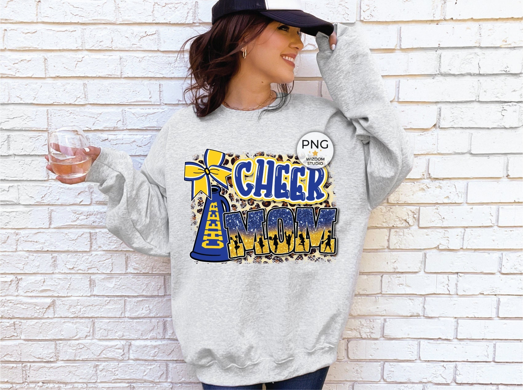 Cheer Mom PNG Image, Cheer Leopard Blue Gold Design, Sublimation Designs Downloads, PNG File
