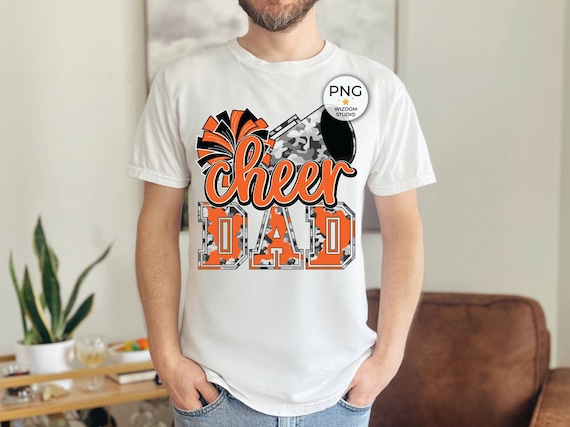 Cheer Dad PNG Image, Orange Camo Cheer Poms & Megaphone Design, Sublimation Designs Downloads, PNG File
