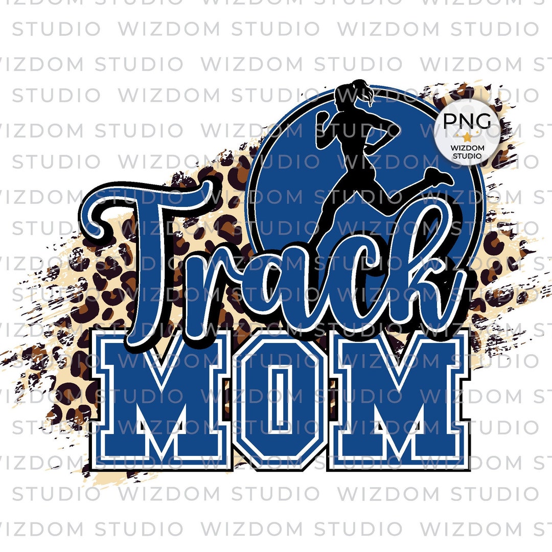 Track Mom PNG Image, Track and Field Leopard Blue Design, Sublimation