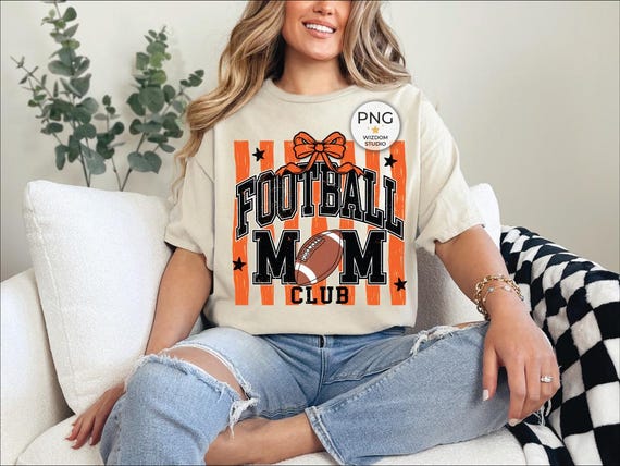 Football Mom PNG, Orange Football Stripe Coquette Bow Design, Digital Download