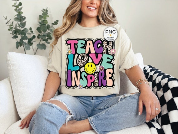 Teach Love Inspire PNG Image, Leopard Teacher Back To School Design, Sublimation Designs Downloads, PNG File